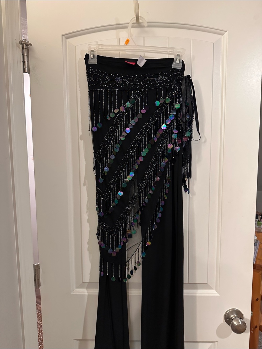 Sharif Black Wrap Skirt with Iridescent Sequin Fringe  Bellydance, dance wear